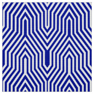 Tela Art déco geométrico - azul y blanco de cobalto