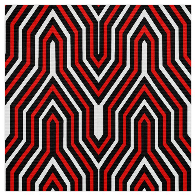 Tela Art déco geométrico - rojo, blanco y negro (Retal)