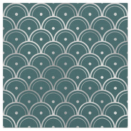 Tela Art Deco Verde Azul Plateado Escamas Puntos
