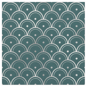 Tela Art Deco Verde Azul Plateado Escamas Puntos