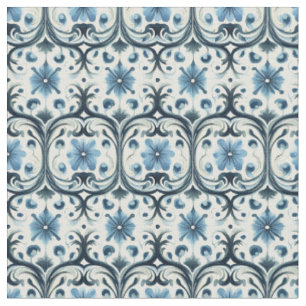 Tela Art Nouveau floral azul