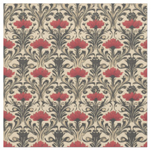 Tela Art Nouveau floral rojo y negro en beige