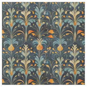 Tela Art Nouveau naranja y azul
