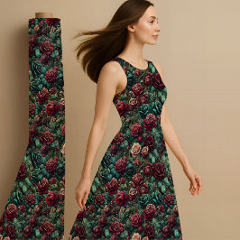 Tela Art Nouveau Rose Teal Gold Maximalist Fabric Print