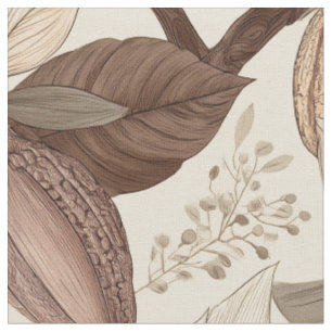Tela Arte Botánico de Vainas y Hojas de Cacao Antiguo