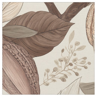 Tela Arte Botánico de Vainas y Hojas de Cacao Antiguo