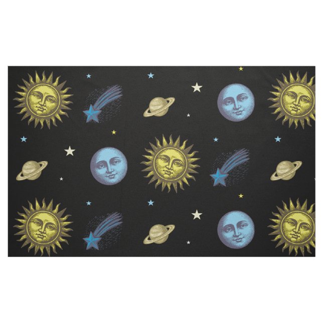 Tela Arte Celestial de Sol Luna Estrellas con Estilo de ("Cuarto gordo" (fat quarter))