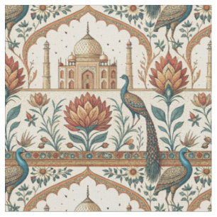 Tela Arte con patrón floral de pavo real del Palacio Re