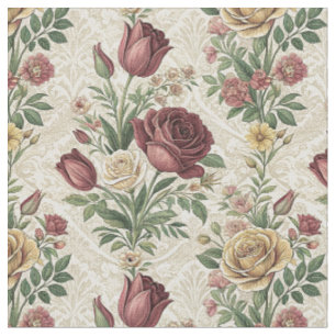 Tela Arte con patrón floral de rosa y tulipán damasco v