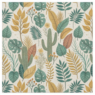 Tela Arte de diseño de cactus del desierto retro y foll