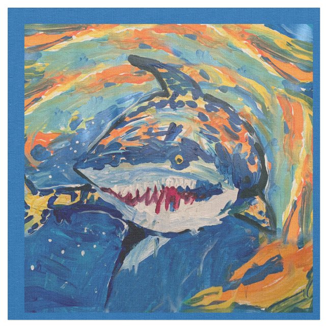 Tela "Arte de niños" de tiburón (De cerca)