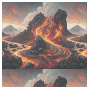 Tela Arte de patrón de paisaje de lava volcánica en flu