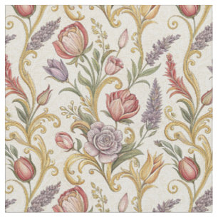 Tela Arte de patrón de scroll floral vintage francés or