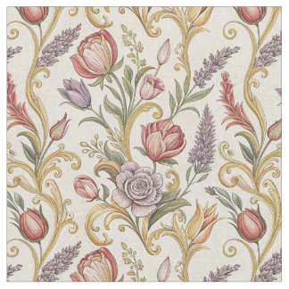 Tela Arte de patrón de scroll floral vintage francés or