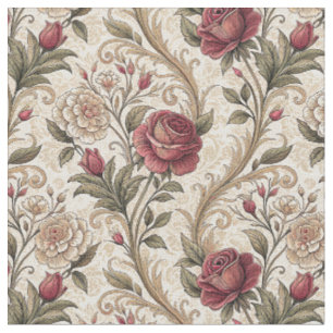 Tela Arte de patrón floral de rosa y damasco victoriano