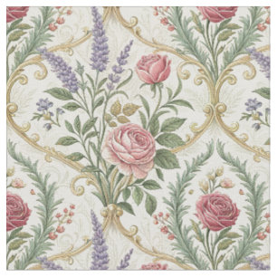 Tela Arte de patrón floral de rosa y lavanda francesa e