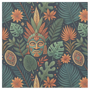 Tela Arte de patrón floral tribal y selvático de bosque