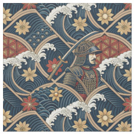 Tela Arte de patrón japonés de guerrero samurái y ola d