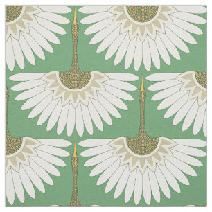 Tela arte deco grullas pradera verde