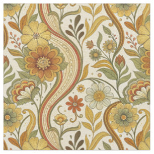 Tela Arte floral amarillo de poder floral retro vintage