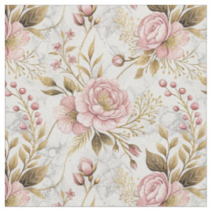 Tela Arte floral botánico de peonía rosa y salvia