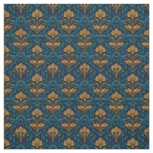 Tela Arte Nuevo Azul Rústico Floral Dorado Vintage Negr