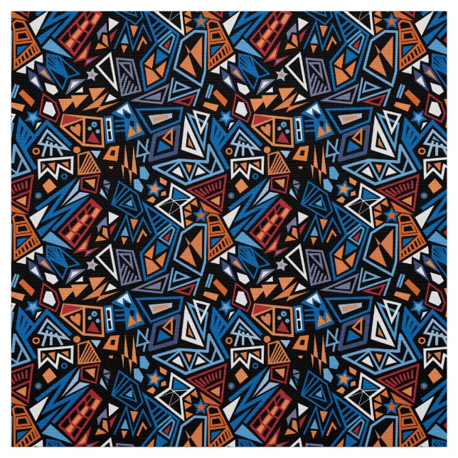 Tela Arte pop triangular fresco brillante patrón azul n (Retal)