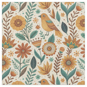Tela Arte Popular Escandinavo Pájaro y Flor Diseño Flor