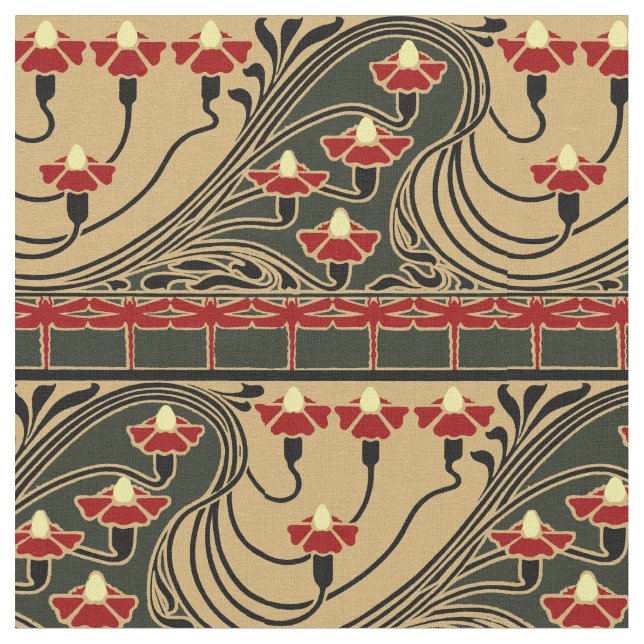 Tela Arte y artesanía Art Nouveau Dragonfly Frieze Flor (De cerca)