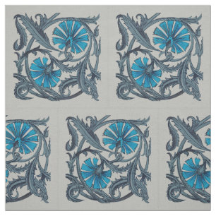 Tela artesanía de flores antiguas de color azul vintage