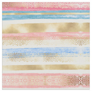 Tela Artsy Girly Pink Gold Blue Abstract Strips