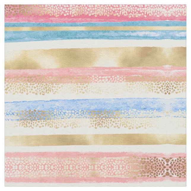 Tela Artsy Girly Pink Gold Blue Abstract Strips (De cerca)