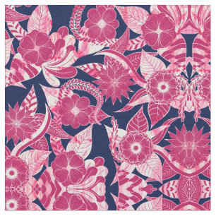 Tela Artsy Moderno Fuschia Marina Hojas Florales Acríli