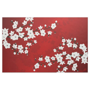 Tela Asia Floral White Cherry Blossom Red