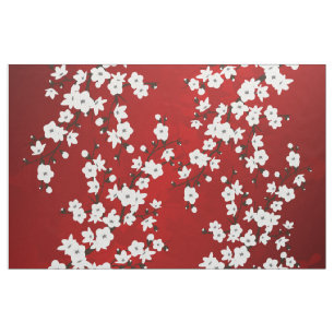 Tela Asia Floral White Cherry Blossom Red