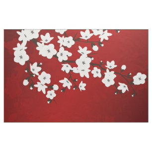 Tela Asia Floral White Cherry Blossom Red