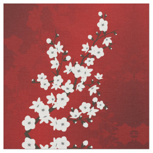 Tela Asia Floral White Cherry Blossom Red