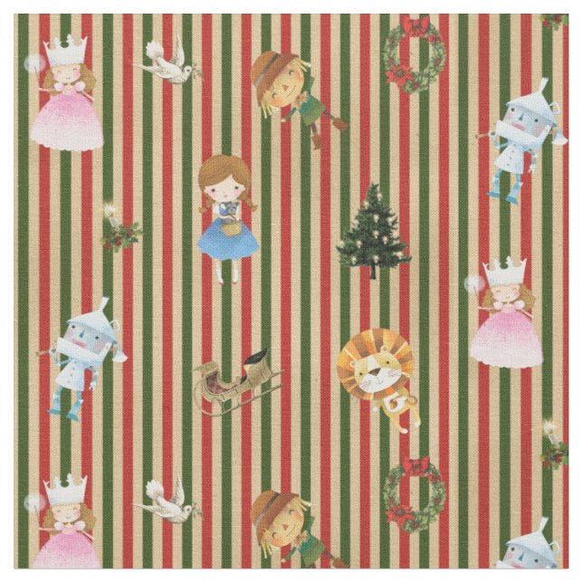 Tela Asistente de Oz sobre Navidades rojos/verdes/rayas (De cerca)