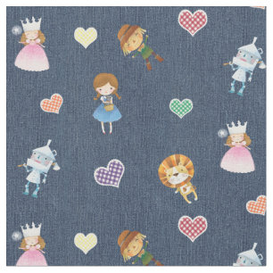 Tela Asistente de Oz y Gingham Hearts en Denim Azul