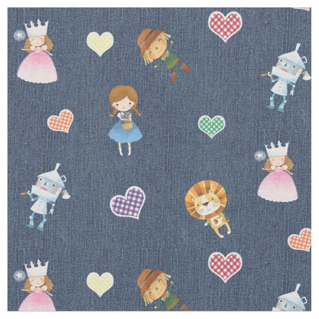 Tela Asistente de Oz y Gingham Hearts en Denim Azul (De cerca)
