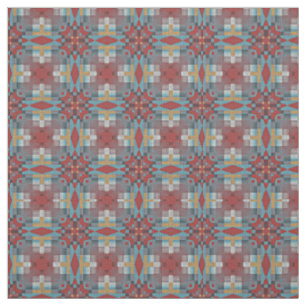 Tela Aspecto Étnico Turquesa Azul Teal Rojo Ocra Amaril
