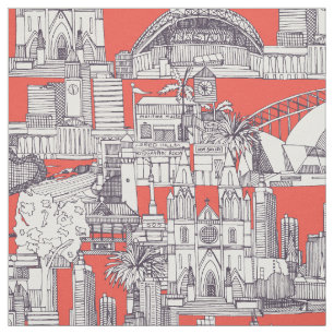 Tela Australia toile de jouy morado rojo