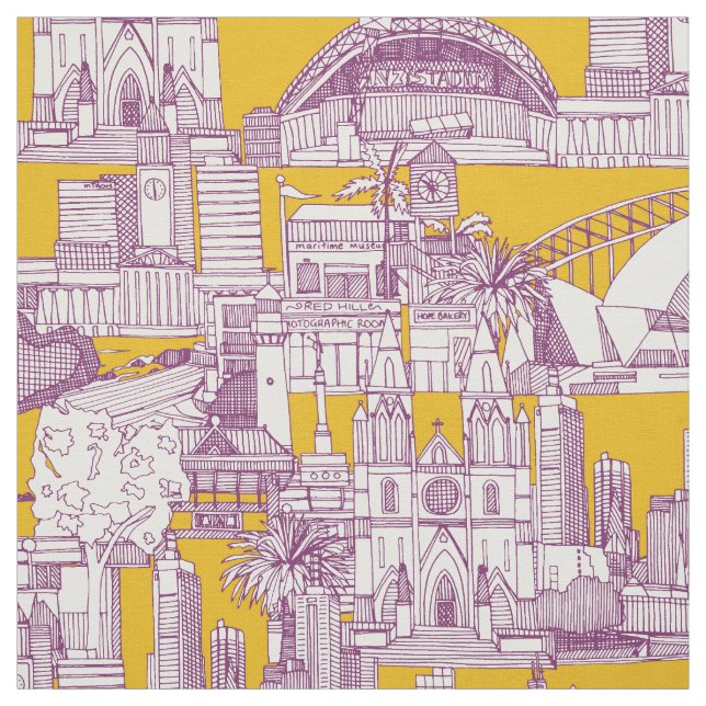 Tela Australia toile de jouy purple yellow (Retal)
