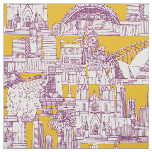 Tela Australia toile de jouy púrpura amarillo