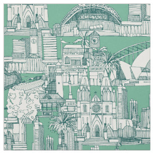 Tela Australia toile de jouy verde azul oscuro menta