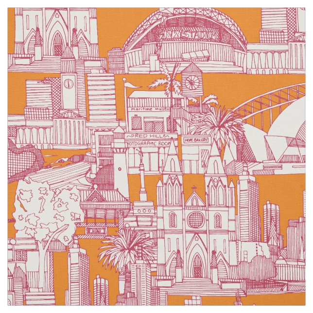 Tela Australia toile de jouy viva magenta satsuma (Retal)