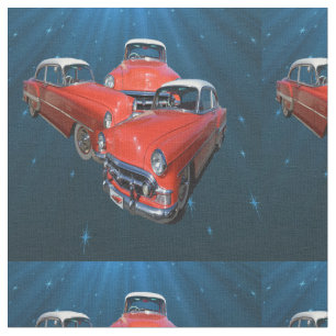 Tela Autos Vintage De Color Rojo Y Blanco Clásicos,