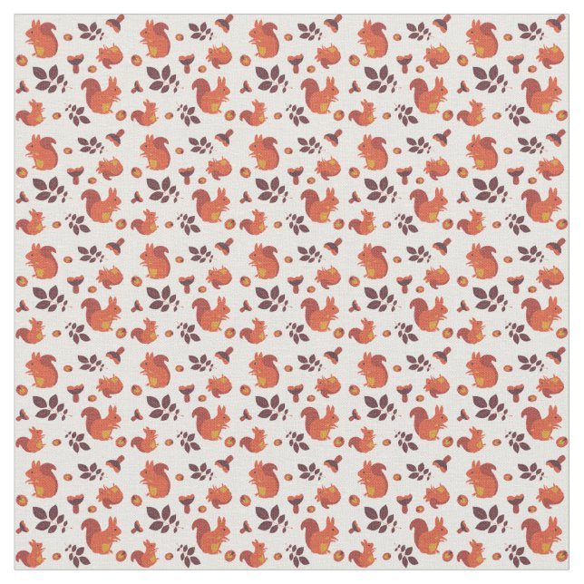 Tela Autumn Squirrel Acorn Cotton (De cerca)