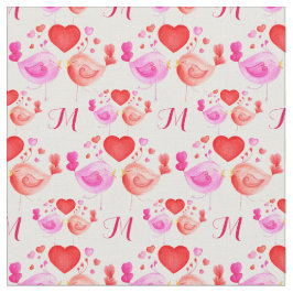 Tela Aves amorosas arte monograma patrón de repetición 