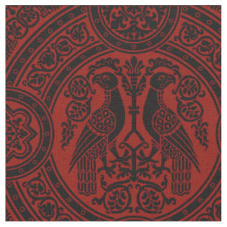 Tela Aves bizantinas - negro sobre rojo oscuro